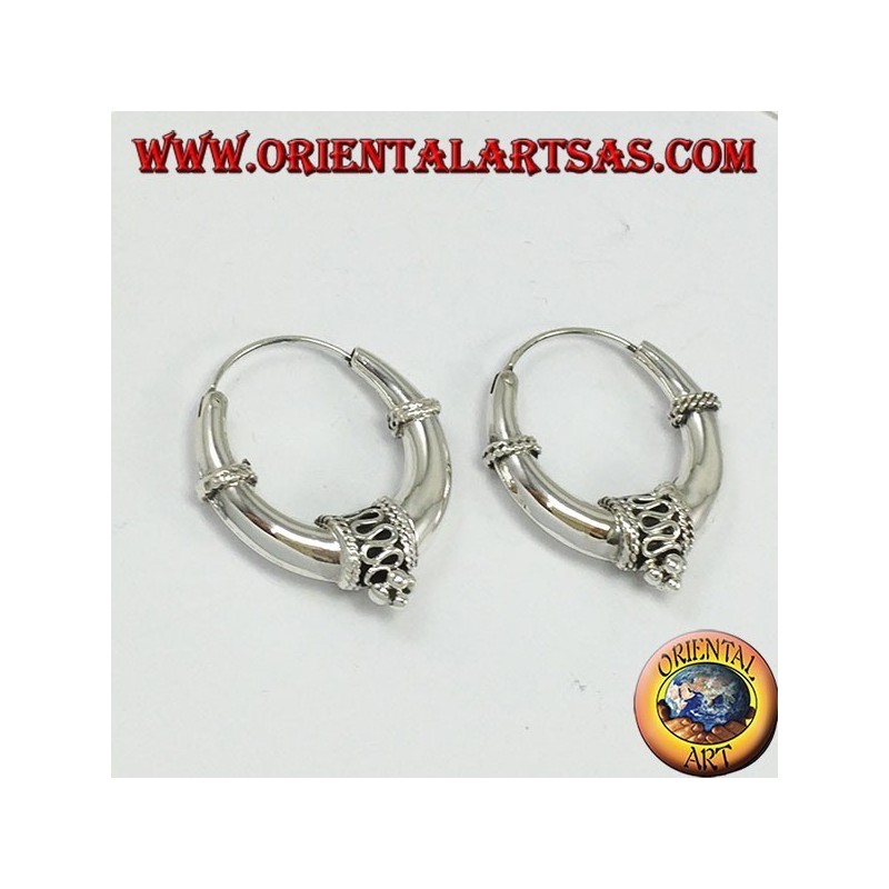 Boucles d'oreilles en argent, cercle en croissant décoré avec diamètre Ø mm. 26