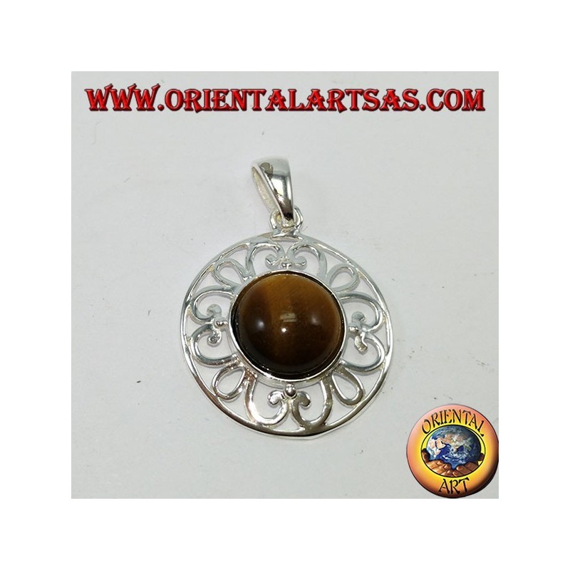 Ciondolo in argento con  Occhio di tigre tondo