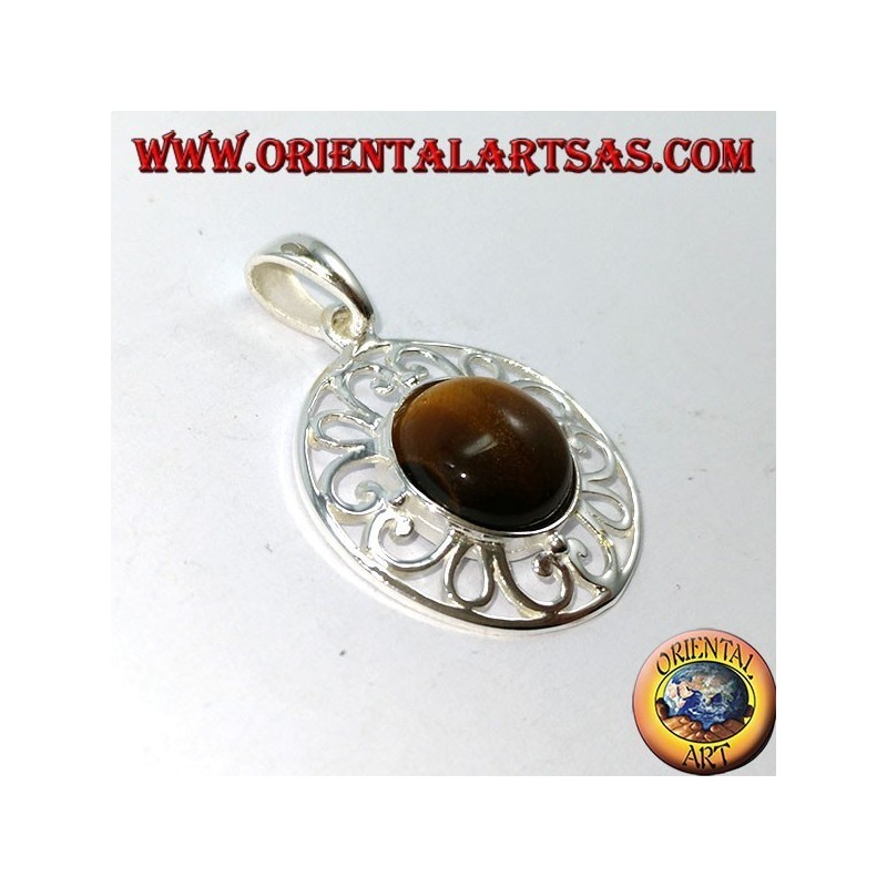 Pendentif en argent avec oeil de tigre rond