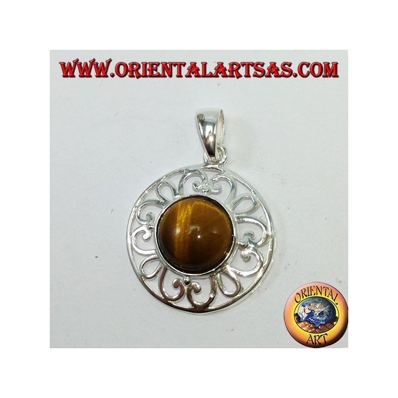 Silver pendant with round tiger eye