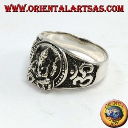 Silver ring with Ganesha and Oṃ (ॐ)