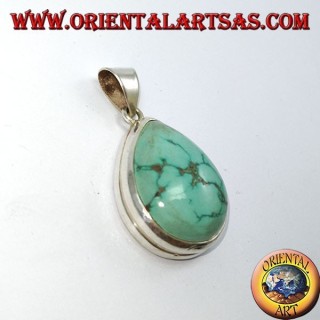 Ciondolo in argento con Turchese Tibetano naturale (a  goccia)