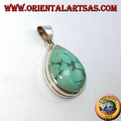 Silver Pendant with Turquoise Natural Tibetan (Drop)