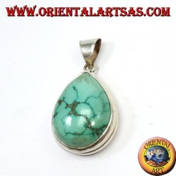 Pendentif en argent avec Turquoise Natural Tibetan (Drop)