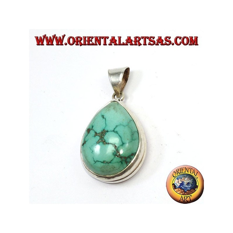 Silber Anhänger mit Türkis Natural Tibetan (Drop)