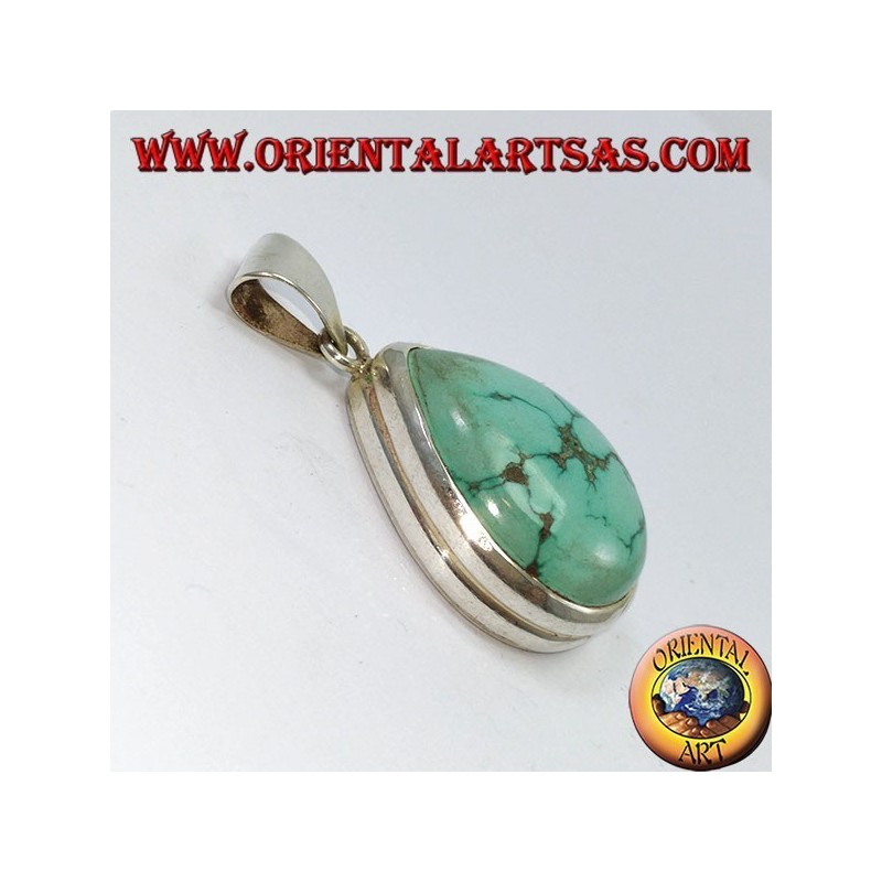 Colgante de plata con turquesa natural tibetano (gota)