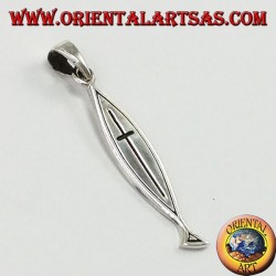 silver pendant, linear carved cross