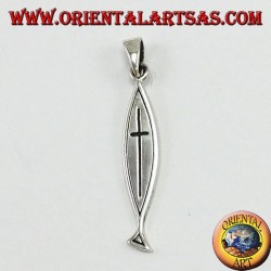 silver pendant, linear carved cross