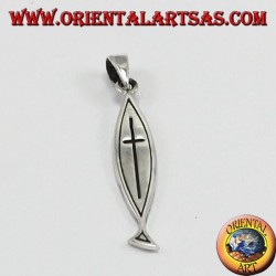 pendentif en argent, croix sculptée sur Ichthys (Christogramme)