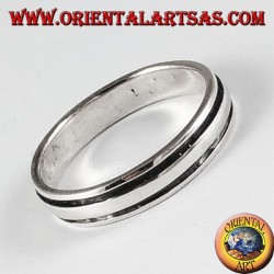 Silver ring, band with lines parallel to the edges