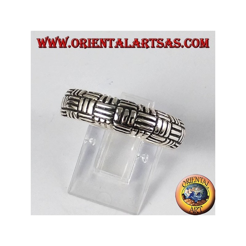 Silver ring, 3-wire plain weave