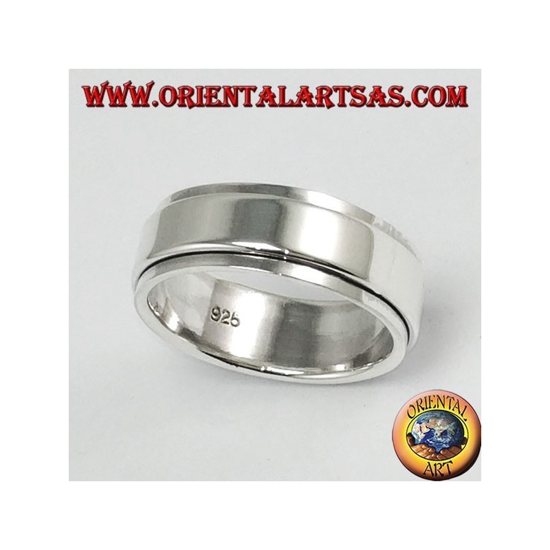 Anneau argenté anti-stress pivotant, plat