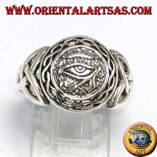 Anello in argento, occhio di Horus con nodo di Tyrone