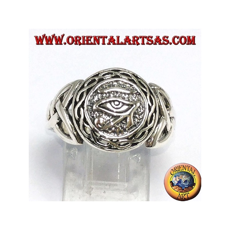 Anillo de plata, ojo Horus con nudo Tyrone