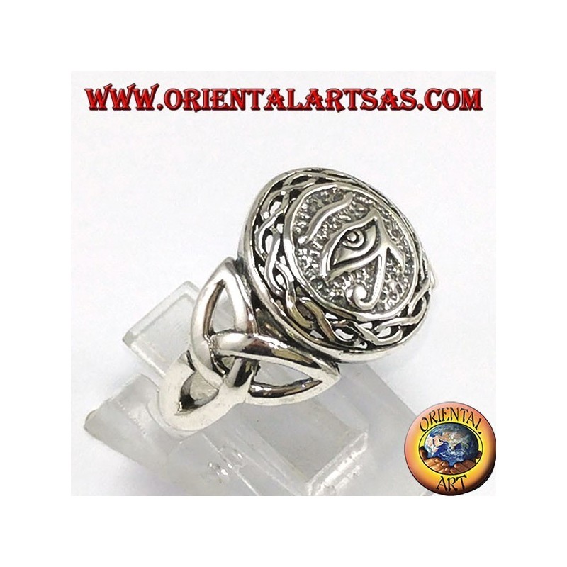 Anillo de plata, ojo Horus con nudo Tyrone