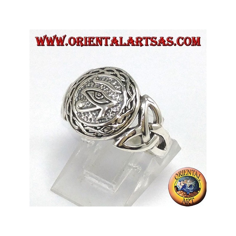 Bague en argent, œil Horus avec noeud Tyrone
