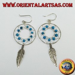 Boucles d'oreilles en argent, capteur de rêves de mm.25 avec turquoise