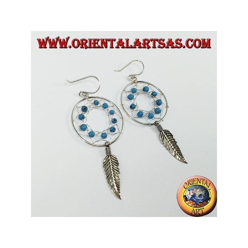 Boucles d'oreilles en argent, capteur de rêves de mm.25 avec turquoise