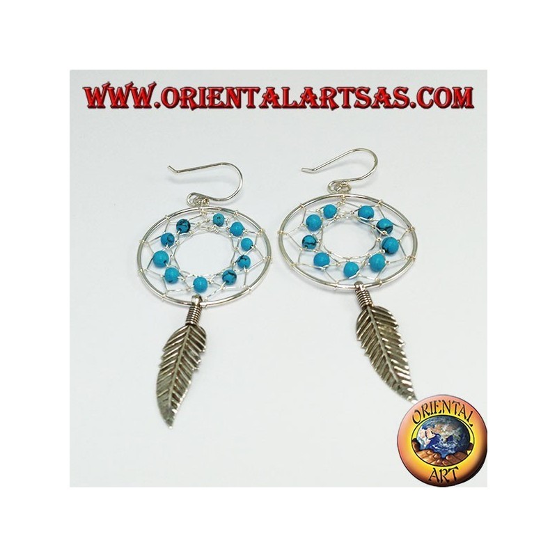 Pendientes de plata, atrapasueños de mm.25 con turquesa