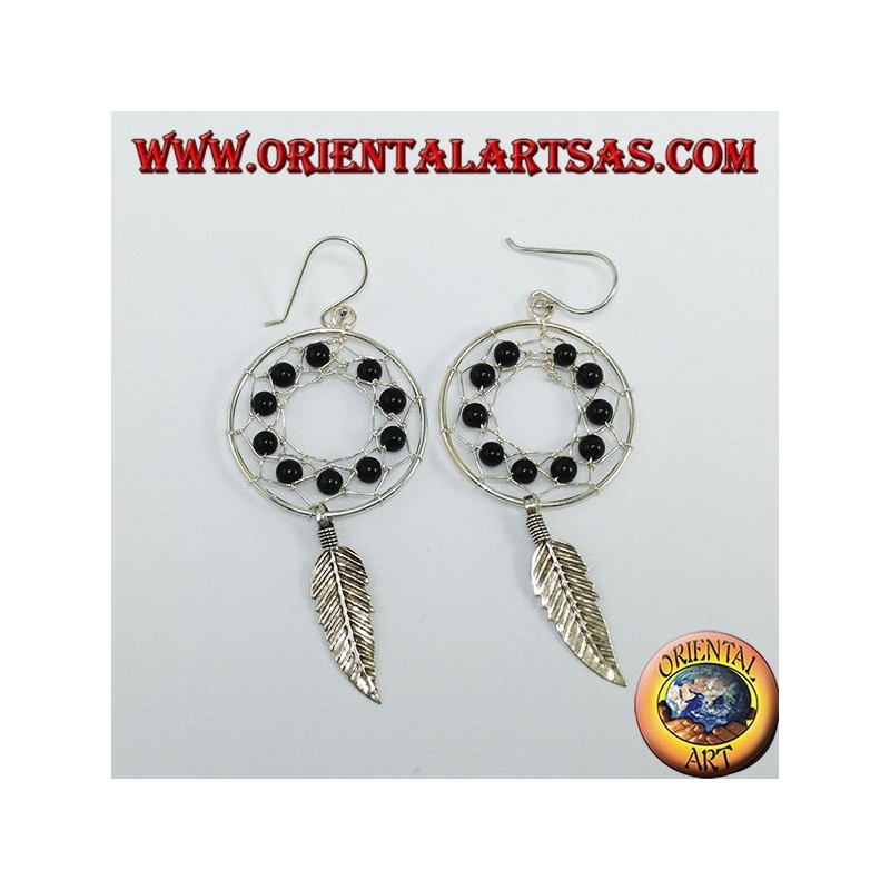 Silver earrings, dream catcher  from mm.25 with onyx balls