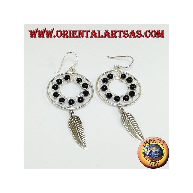 Orecchini in argento acchiappasogni da mm.25 con sfere in onice