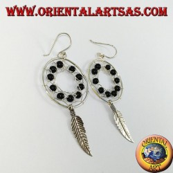 Boucles d'oreilles en argent, capteur de rêves de mm.25 avec des boules d'onyx