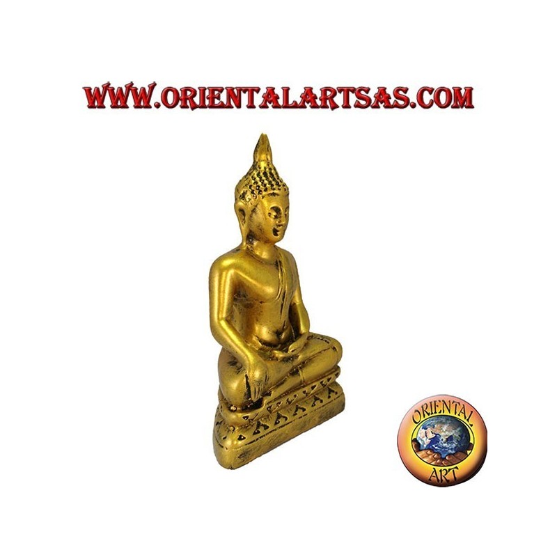 Scultura Buddha "Bhumisparsha Mudra - Sottomettendo il demone Mara" in resina (dorato) 11 cm