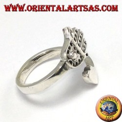 Silberring, Hand von Fatima (Hamsa) mit Herz