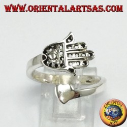 Anillo de plata, Mano de Fátima (Hamsa) con corazón