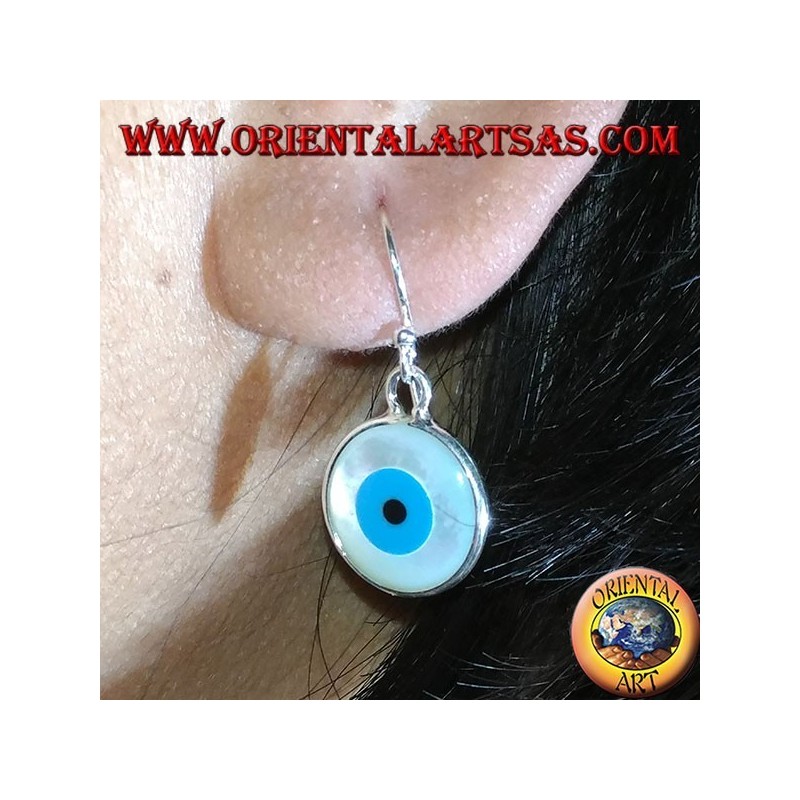Silver earring with two-sided Greek eye