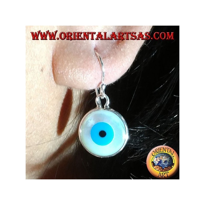 Pendiente de plata con ojo griego de dos lados