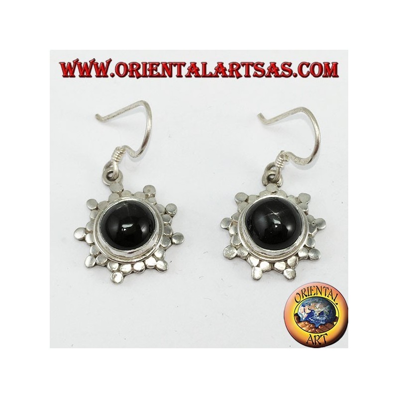 Silver earrings with round black star