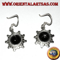 Silver earrings with round black star