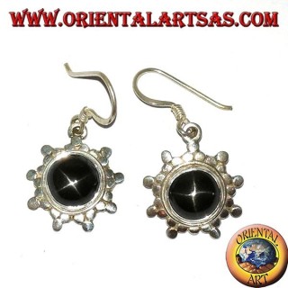 Silver earrings with round black star