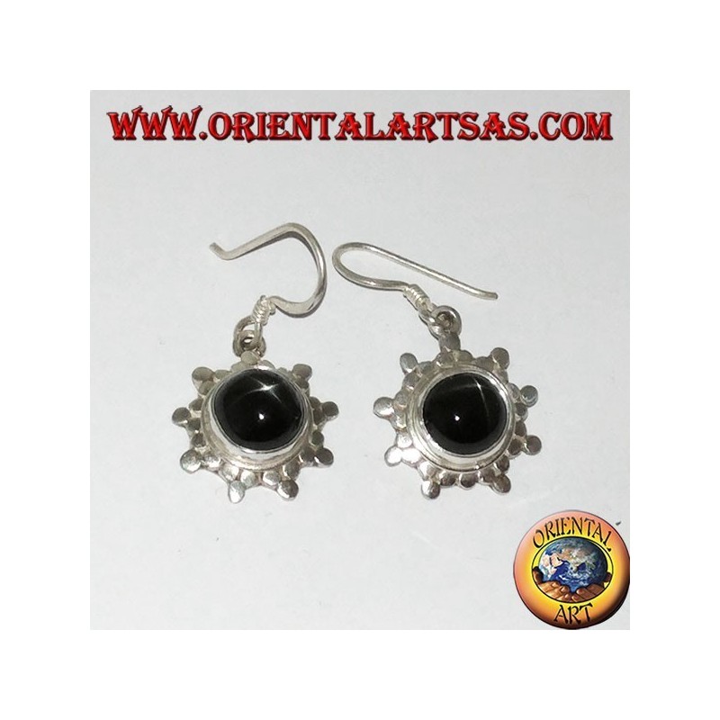 Orecchini d'argento con Black star tonda