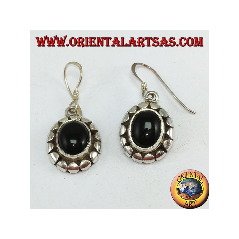 Silver earrings with oval onyx