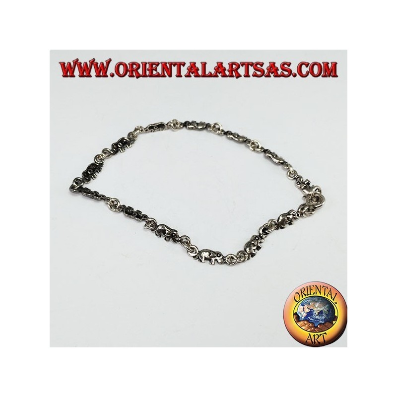 Bracelet en argent avec 13 éléphants