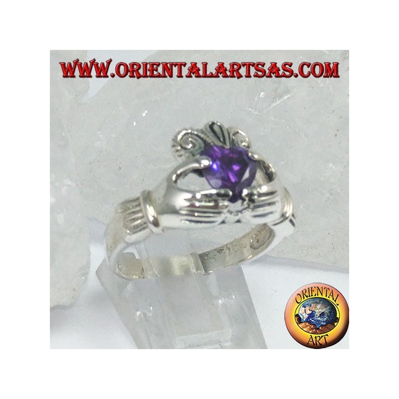 Anello Claddagh con zircone ametista