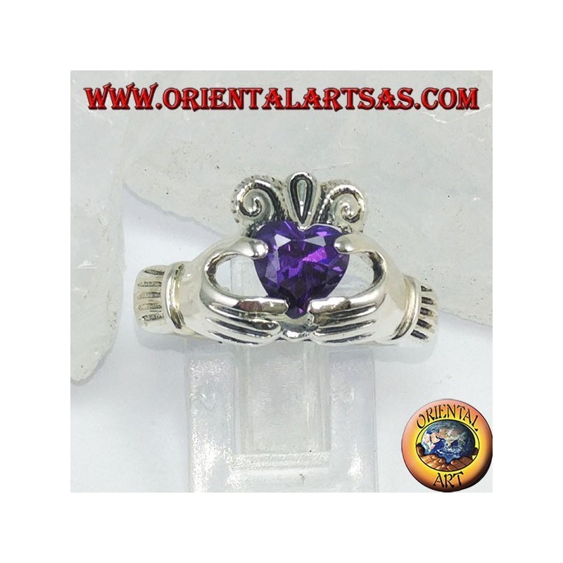 Bague Claddagh avec zircone améthyste