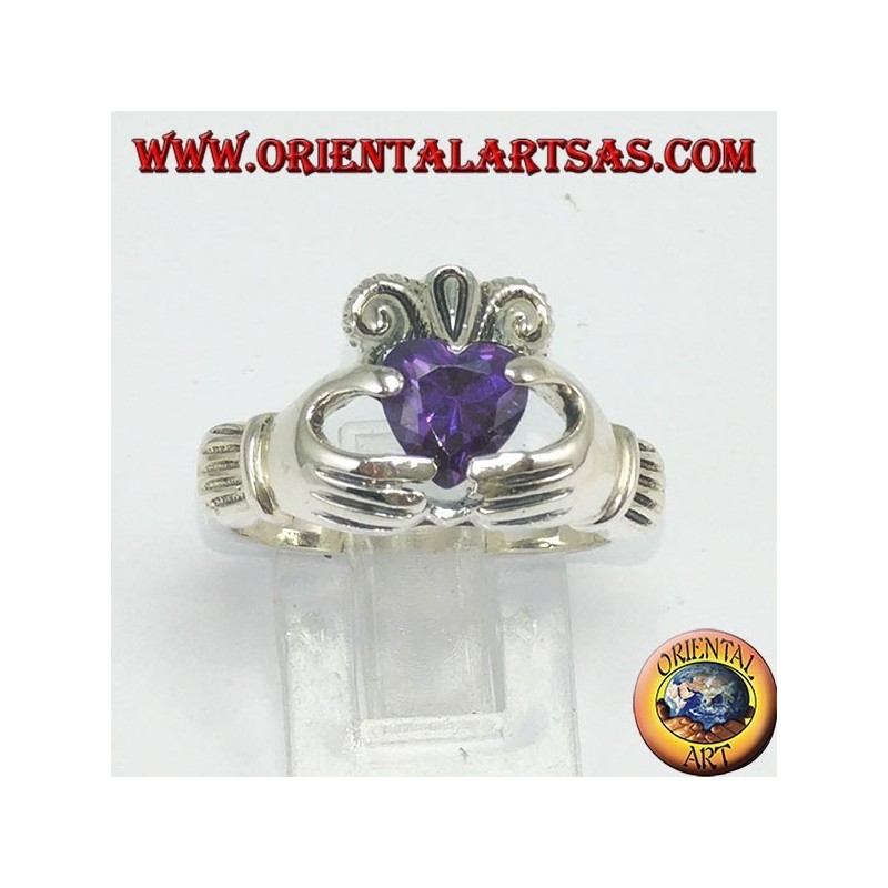 Anillo Claddagh con circonita: amatista