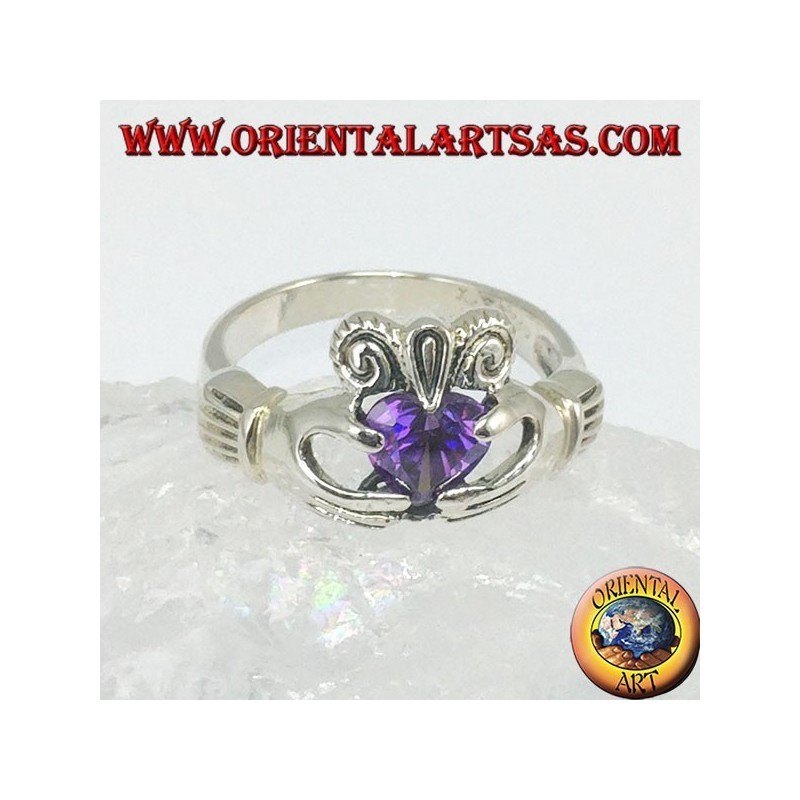 Claddagh Ring mit Zirkonia: Amethyst