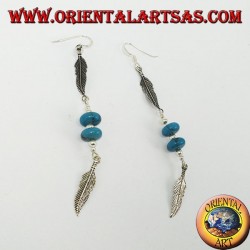 Boucles d'oreilles natives en argent 2 plumes avec 2 turquoises