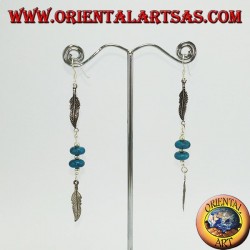 Boucles d'oreilles natives en argent 2 plumes avec 2 turquoises