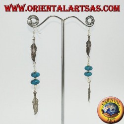 Pendientes de plata nativos 2 plumas con 2 turquesas