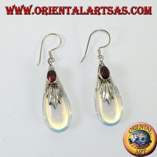 Silver earrings with sea opal and garnet