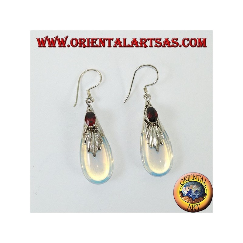 Pendientes de plata con ópalo de mar y granate