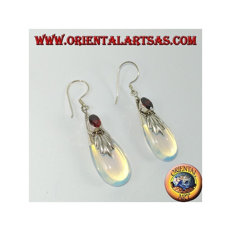 Silver earrings with sea opal and garnet