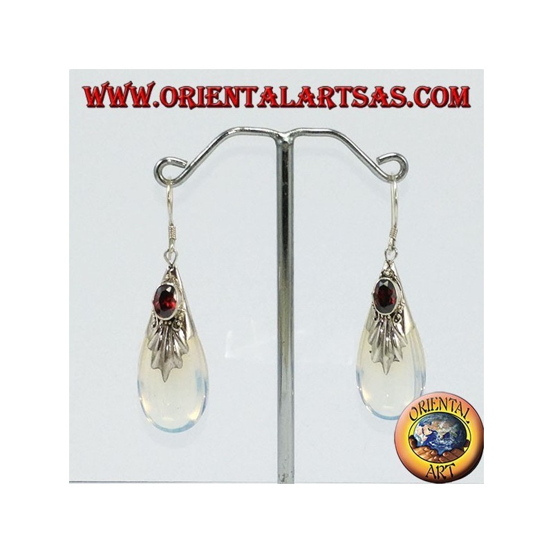 Pendientes de plata con ópalo de mar y granate