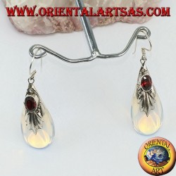 Silver earrings with sea opal and garnet