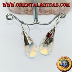 Silver earrings with sea opal and garnet